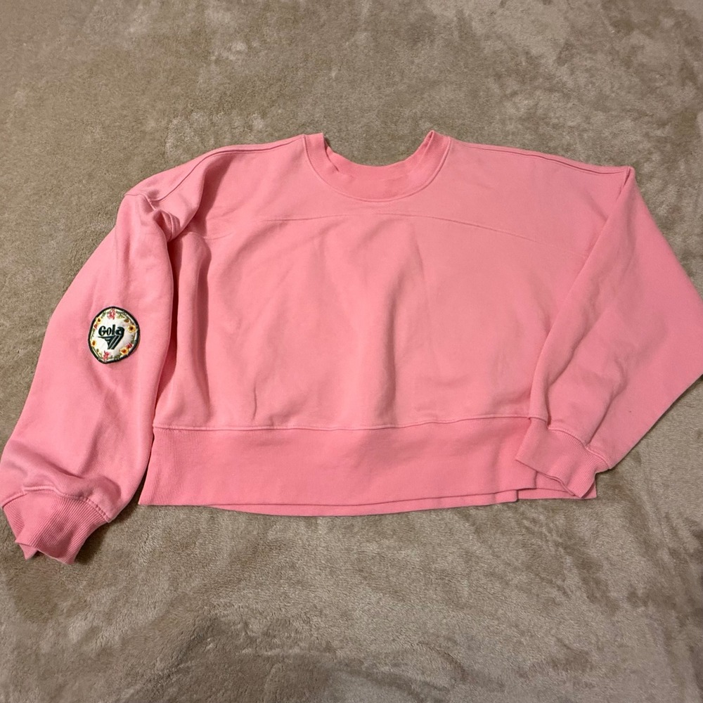Gola Anthropologie Pink Cropped Sweatshirt Floral Patch Logo Pullover XS